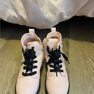 Pink Patent Leather Boots with Black Laces